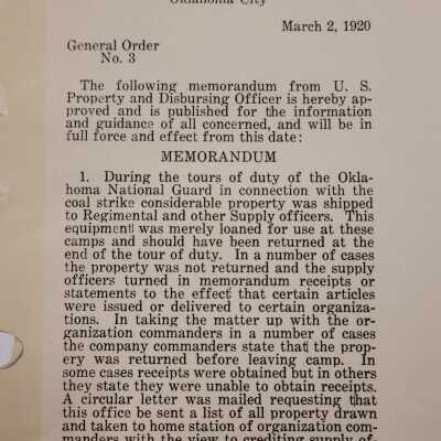 General Order #3 Headquarters Oklahoma National Guard-1920