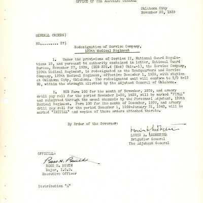 General Order #27 Headquarters Oklahoma National Guard-1939