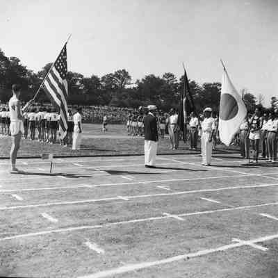 American and Japanese track athletes at ceremony