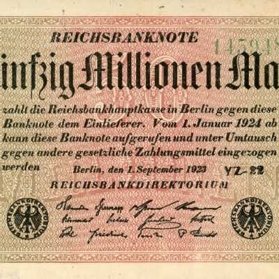 German Reichsbanknote Fifty Million Mark Type 1923