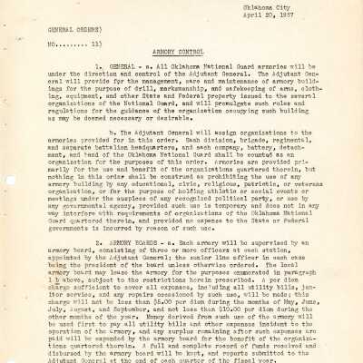 General Order #11 Headquarters Oklahoma National Guard-1937
