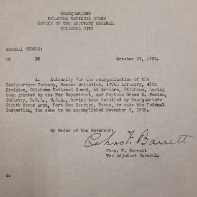 General Order #35 Headquarters Oklahoma National Guard-1925