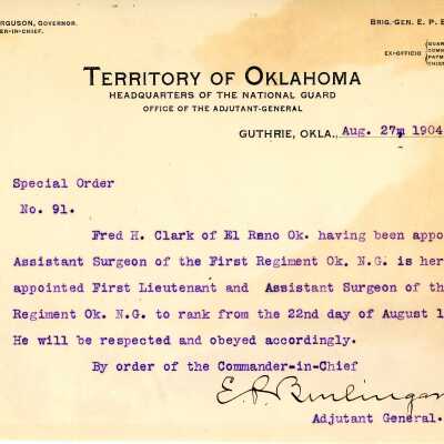 Special Order #91 Headquarters Oklahoma National Guard-1904