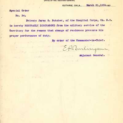 Special Order #34 Headquarters Oklahoma National Guard-1904