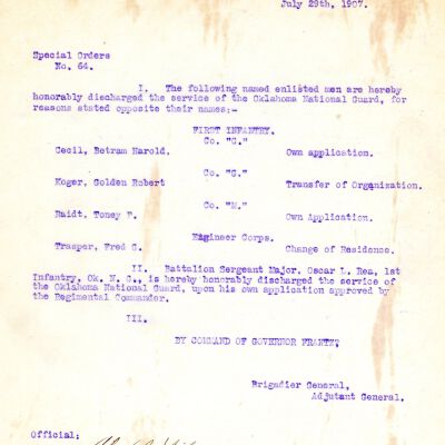 Special Order #64 Headquarters Oklahoma National Guard-1907