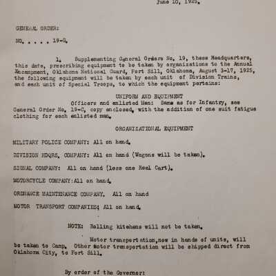 General Order #19-G Headquarters Oklahoma National Guard-1925