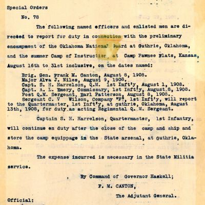 Special Order #78 Headquarters Oklahoma National Guard-1908