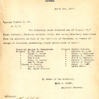 Special Order #37 Headquarters Oklahoma National Guard-1907