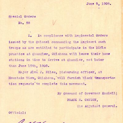 Special Order #58 Headquarters Oklahoma National Guard-1908