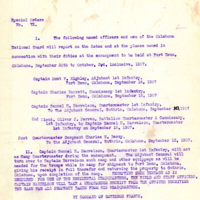 Special Order #72 Headquarters Oklahoma National Guard-1907