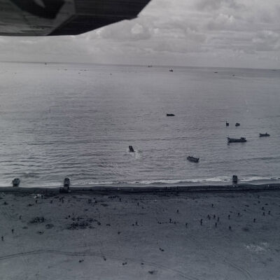 Aerial view of beach landing exercise