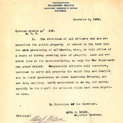 Special Order #156 Headquarters Oklahoma National Guard-1906