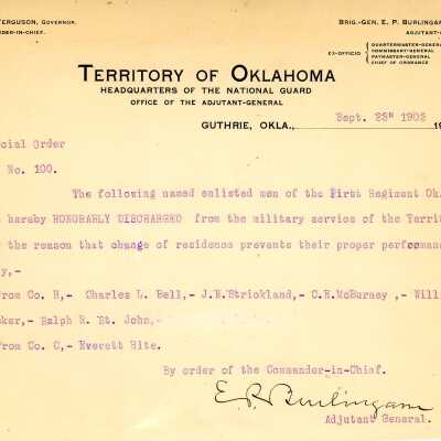 Special Order #100 Headquarters Oklahoma National Guard-1903