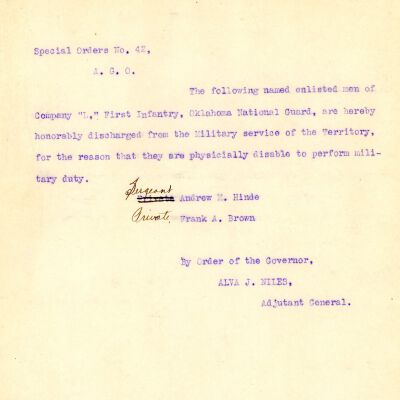 Special Order #42 Headquarters Oklahoma National Guard-1907