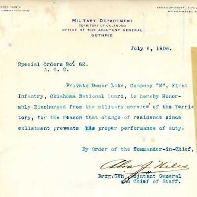 Special Order #82 Headquarters Oklahoma National Guard-1906