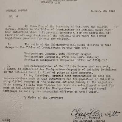 General Order #4 Headquarters Oklahoma National Guard-1922