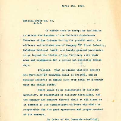 Special Order #46 Headquarters Oklahoma National Guard-1906