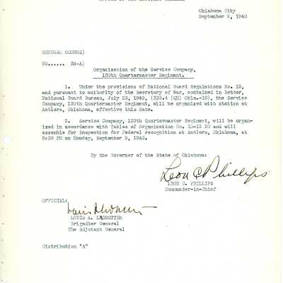 General Order #39-A Headquarters Oklahoma National Guard-1940