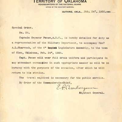 Special Order #26 Headquarters Oklahoma National Guard-1905
