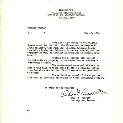 General Order #9 Headquarters Oklahoma National Guard-1927
