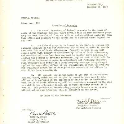 General Order #28 Headquarters Oklahoma National Guard-1939