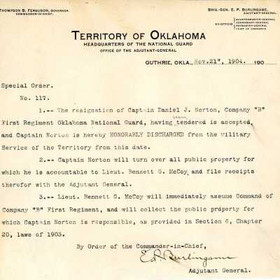 Special Order #117 Headquarters Oklahoma National Guard-1904