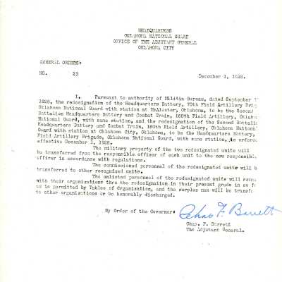 General Order #23 Headquarters Oklahoma National Guard-1928