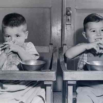 Japanese children in highchairs