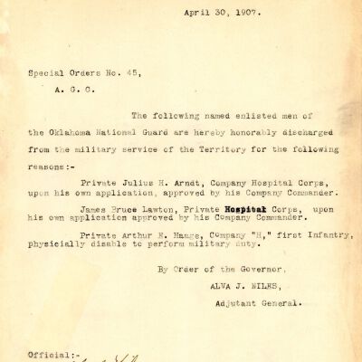Special Order #45 Headquarters Oklahoma National Guard-1907