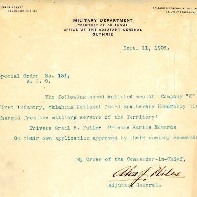 Special Order #131 Headquarters Oklahoma National Guard-1906