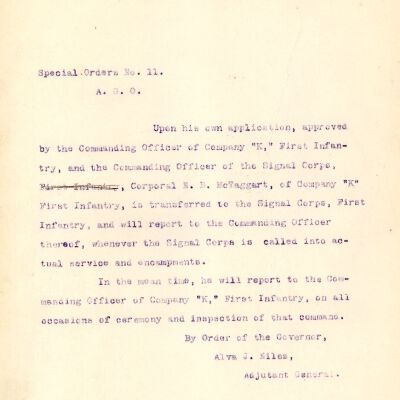 Special Order #11 Headquarters Oklahoma National Guard-1907