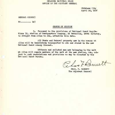 General Order #12 Headquarters Oklahoma National Guard-1937