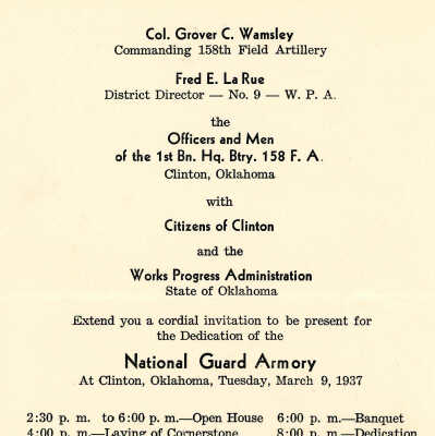 Invitation to the dedication of the Clinton Armory