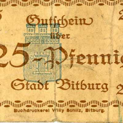 German City of Bitburg Twenty-Five Pfennig Notgeld