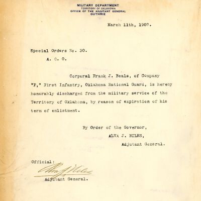 Special Order #30 Headquarters Oklahoma National Guard-1907