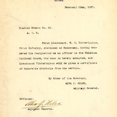Special Order #21 Headquarters Oklahoma National Guard-1907