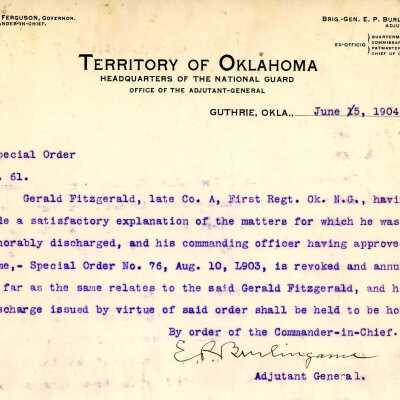 Special Order #61 Headquarters Oklahoma National Guard-1904