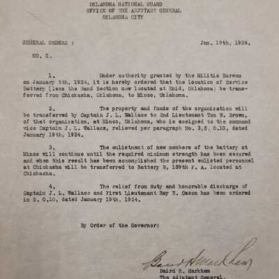 General Order #2 Headquarters Oklahoma National Guard-1924