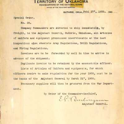 Special Order #28 Headquarters Oklahoma National Guard-1905