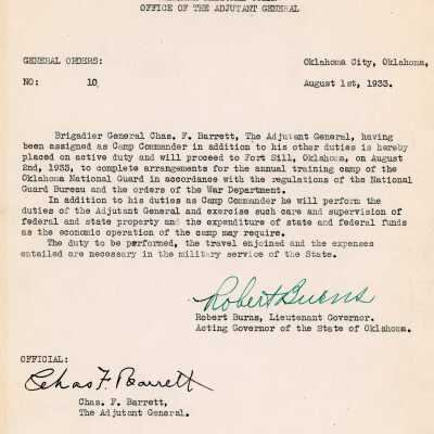 General Order #10 Headquarters Oklahoma National Guard-1933