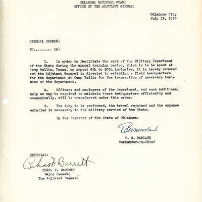 General Order #16 Headquarters Oklahoma National Guard-1938