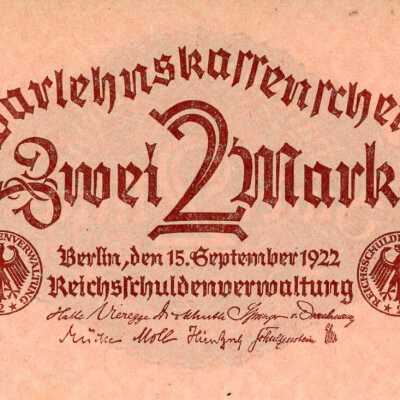 German Two Mark Type 1922- Darlehnskassenschein