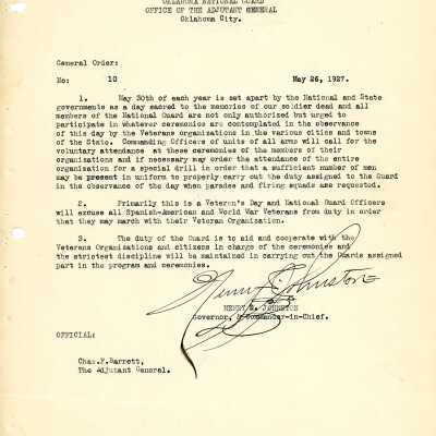 General Order #10 Headquarters Oklahoma National Guard-1927