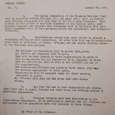 General Order #7 Headquarters Oklahoma National Guard-1925