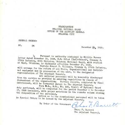 General Order #24 Headquarters Oklahoma National Guard-1928