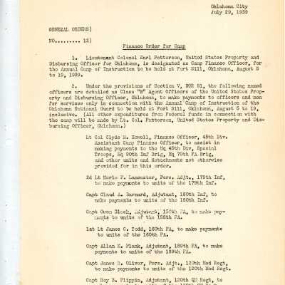 General Order #12 Headquarters Oklahoma National Guard-1939