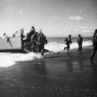 Soldiers practicing beach landings