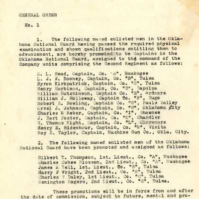 General Order #1 Headquarters Oklahoma National Guard-1918