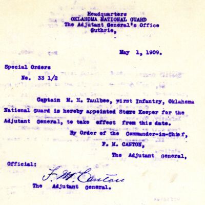 Special Order #33.5 Headquarters Oklahoma National Guard-1909