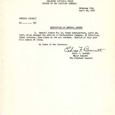 General Order #13 Headquarters Oklahoma National Guard-1937